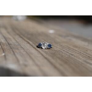 Engagement ring Burmese Sapphire and Lake County Diamond Sterling Silver Ring